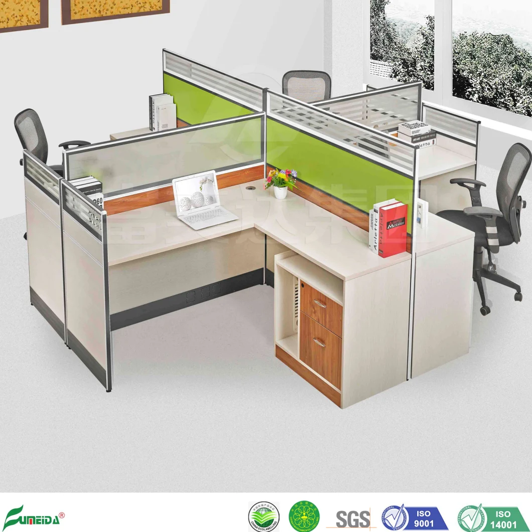 MFC Melamine Open 4 Person Office Cubicle Glass Partition Staff Workstation (AP15206-4)