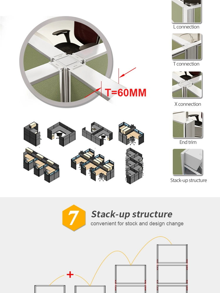 China Manufacture Modern Office Desk Cubicles Office Workstation Cubicle for 6 Person