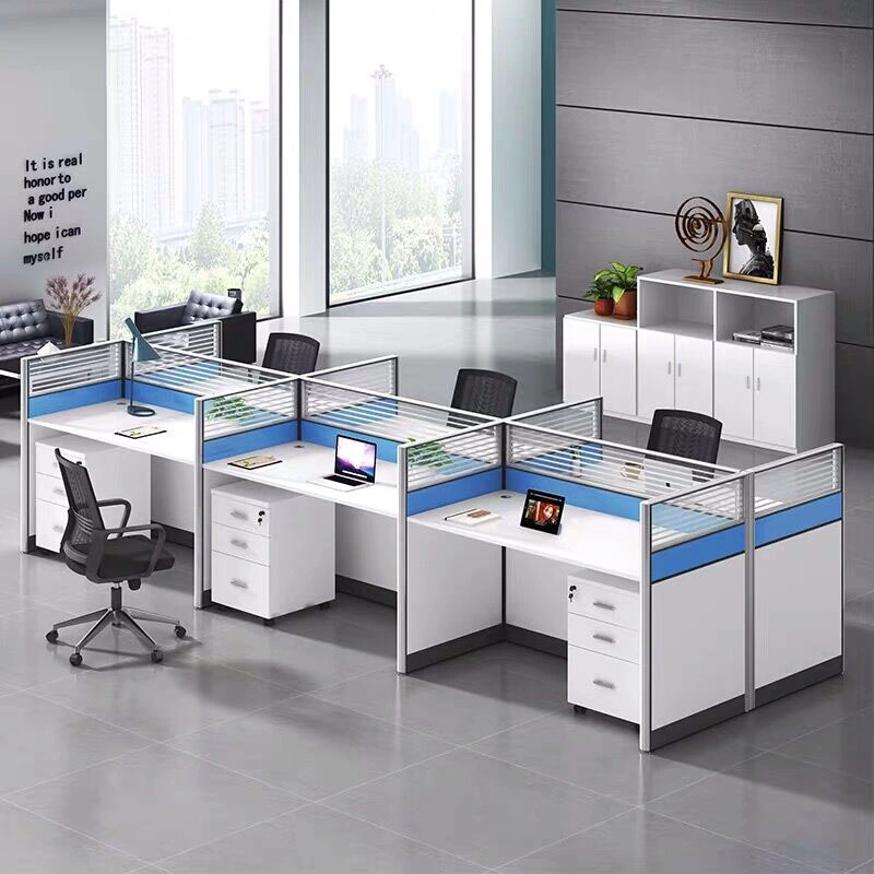 Straight Blue Office Cubicle Desk 6 Persons Office Workstation