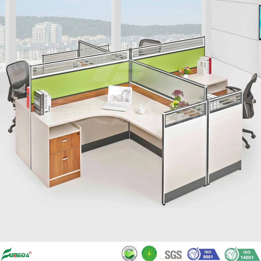 MFC Melamine Open 4 Person Office Cubicle Glass Partition Staff Workstation (AP15206-4)