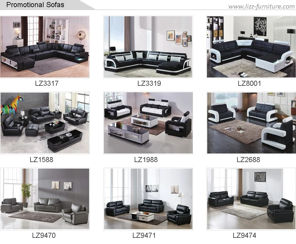 Chinese Home Furniture Italian Leisure Leather Sofa Set with LED Light and Coffee Table