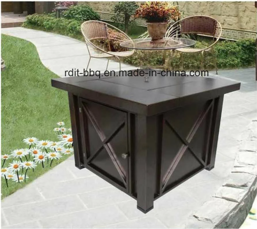 Square Fire Pit with X Shape Panels and Powder Coated Table and Surrounding