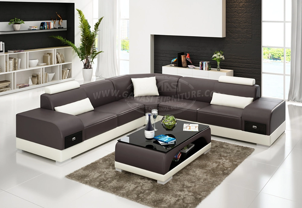 Wholesale Italian Style L-Shaped Genuine Leather Office Furniture with Coffee Table