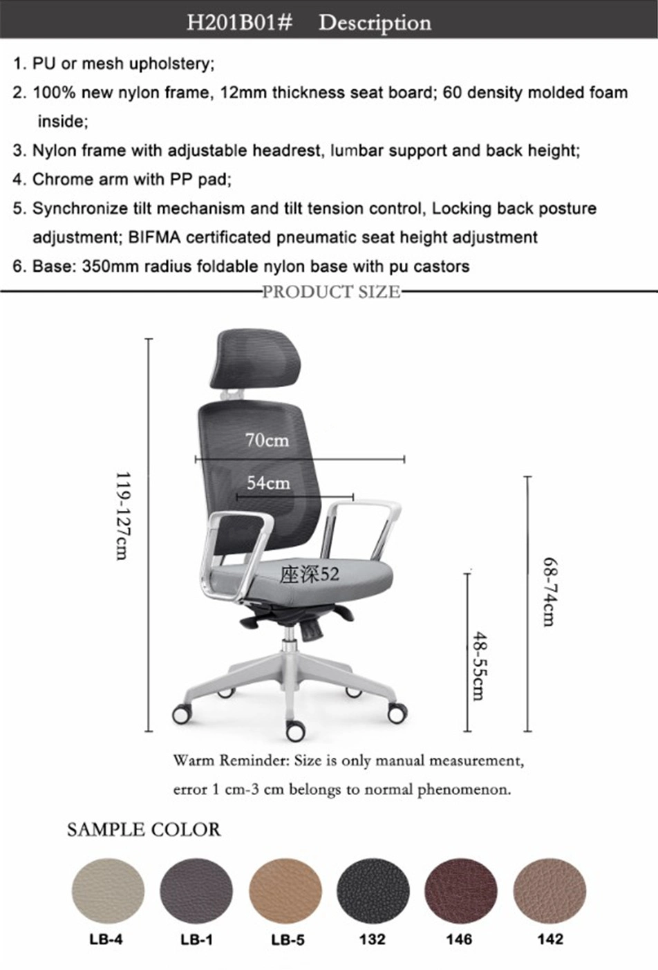 Swivel Lift Function Staff Using Office Chair with Headrest