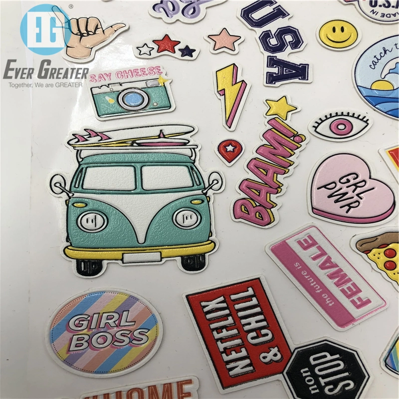 Custom PU Leather Changeable Color Embossed Stickers PU Sticker