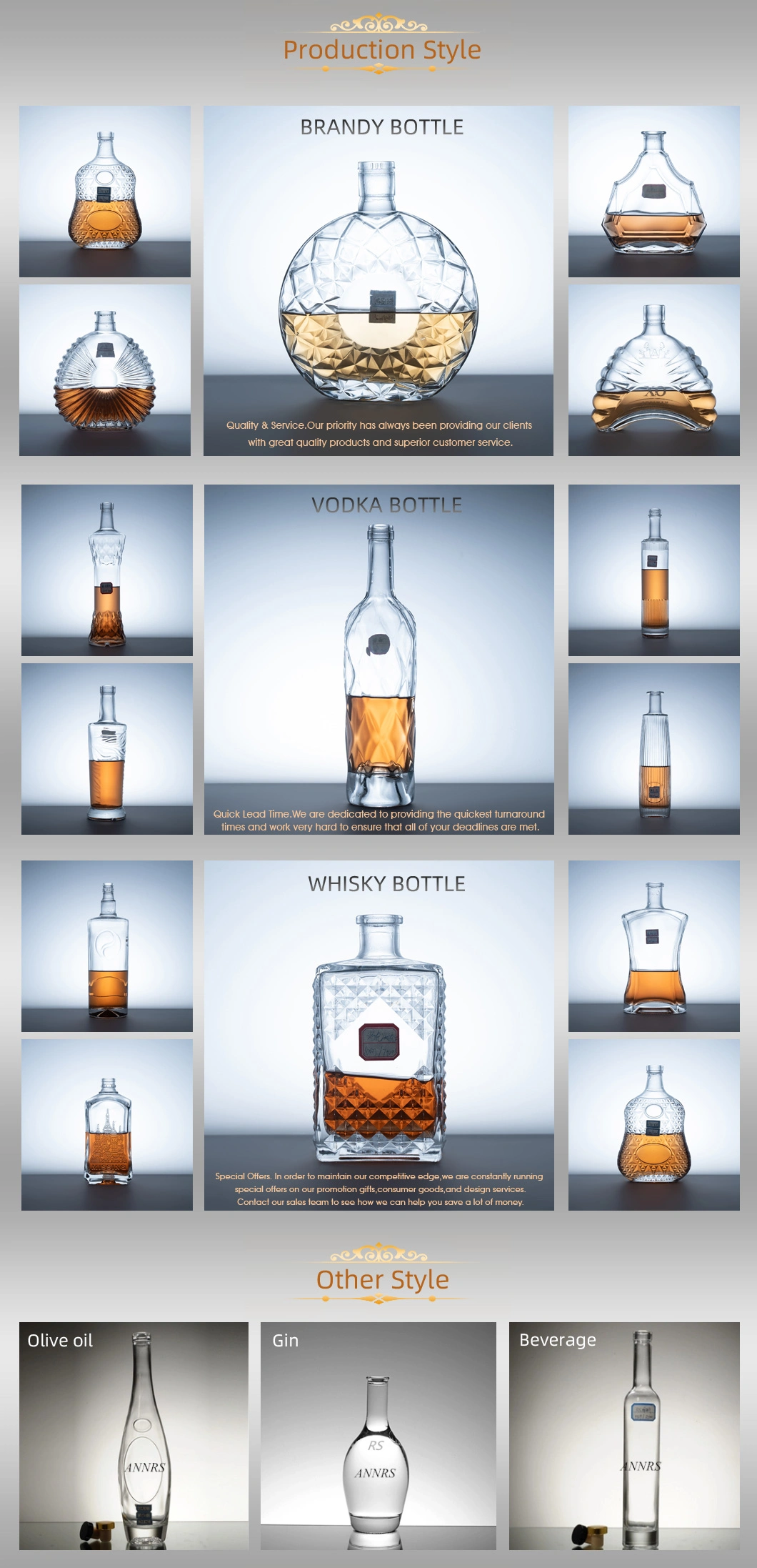High Quality Wholesale Empty Spirit High Weight Whiskey Glass 1000ml Bottles Made in China Superior Quality