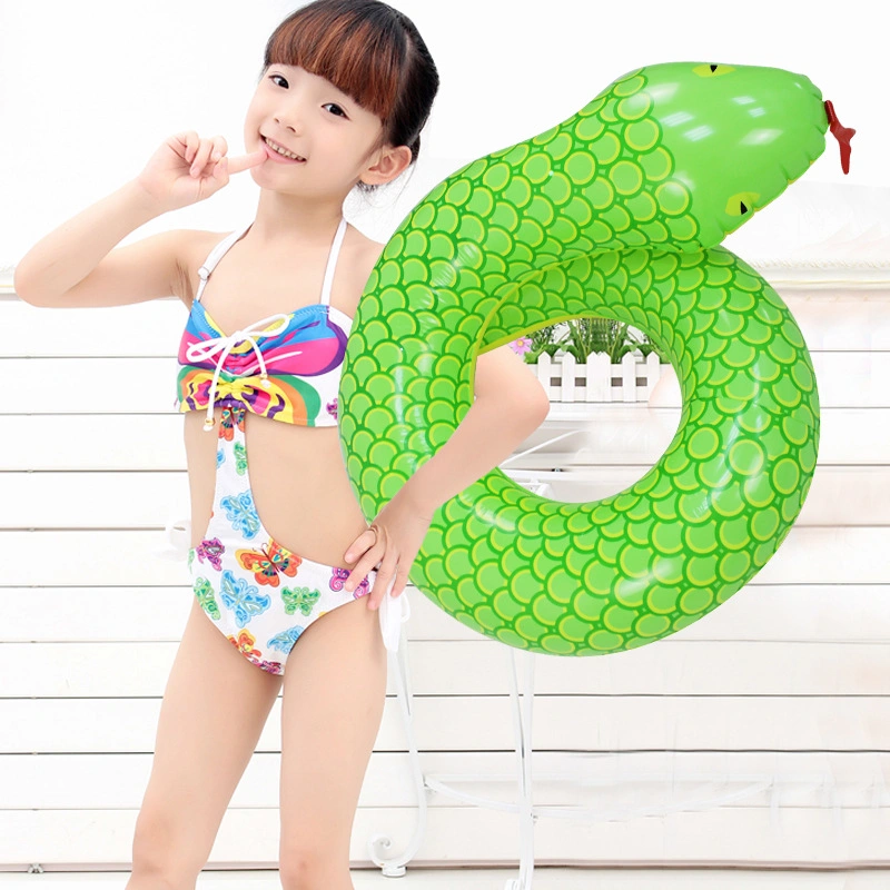 Summer Water Play Equipment Inflatable PVC Green Snake Swim Ring for Kids