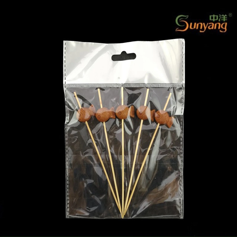Cheap Disposable BBQ Crafts Bamboo Skewers/Sticks with Decorative Brown Fish