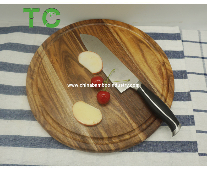 Wholesale Customized Acacia Wood Cutting Board Round Chopping Board Cheese Board; Serving Board with Juice Groove