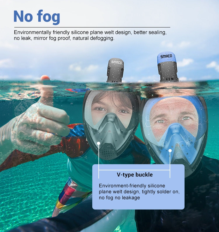 Anti Fog Face Dry Silicone Mask Full Face Snorkel 180 Degree Full Face Snorkel Mask