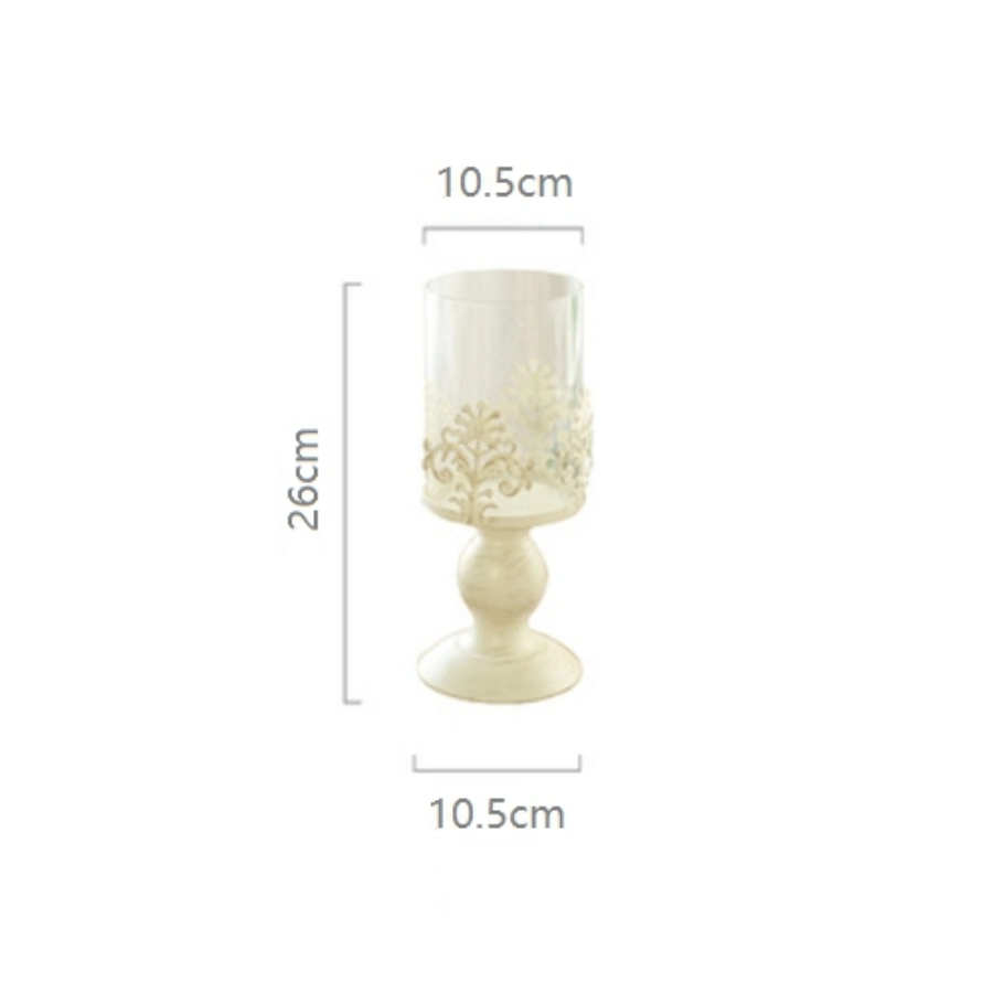 Elegant Candle Holder for Home Decor White Painted Flower Pattern Metal Glass Candle Holders