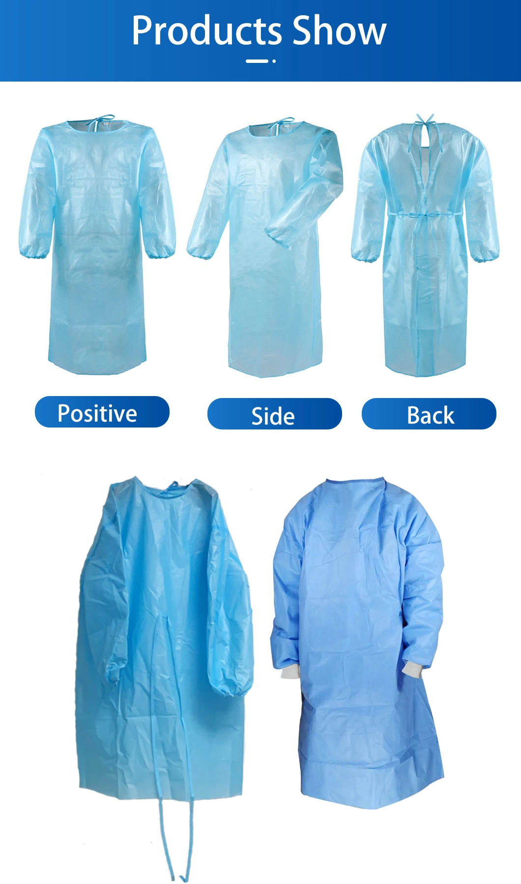 Disposable Gown Hospital Use Medical Surgical Level 2 Blue with Seam Tape Isolation