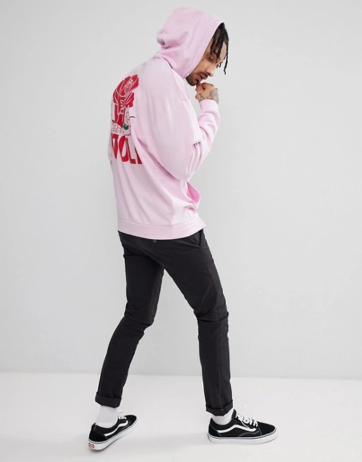 Oversized Hoodie with Rose and Snake Print in Pink Custom Oversized Hoodie