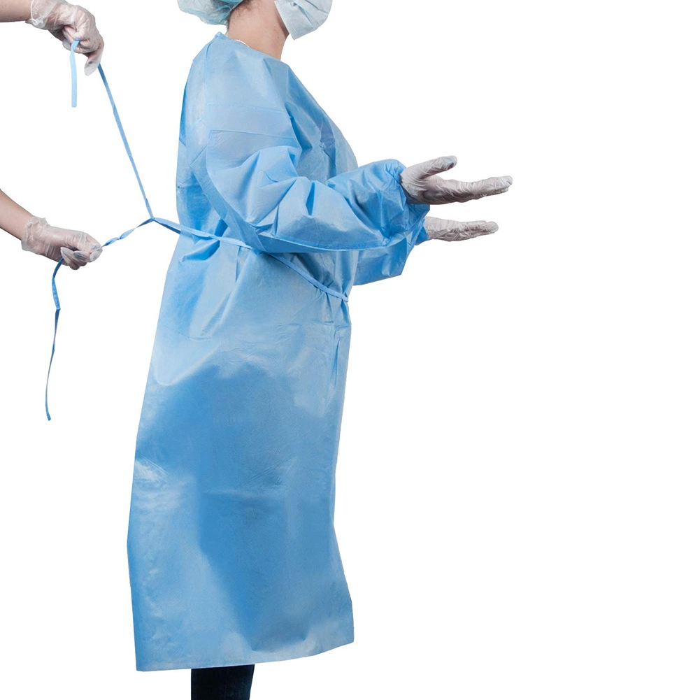 Disposable Isolation Gown 45GSM Waterproof Apron Blue with Tape Seam Level 3