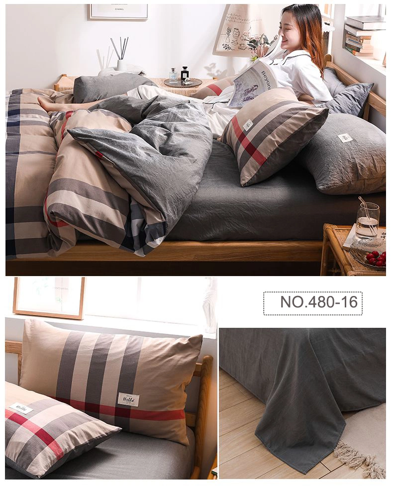Hot Sale Homestay Luxury Deep Pocket Cheap Price Cotton Bed Sheets Steel Blue Plaid