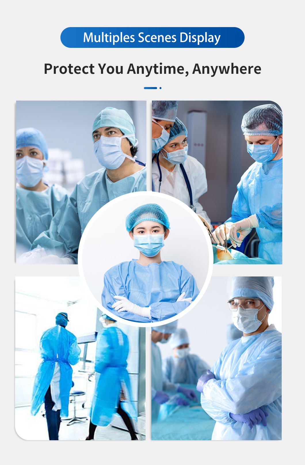 Disposable Hospital Use Medical Surgical Level 2 Blue with Seam Tape Isolation Gown