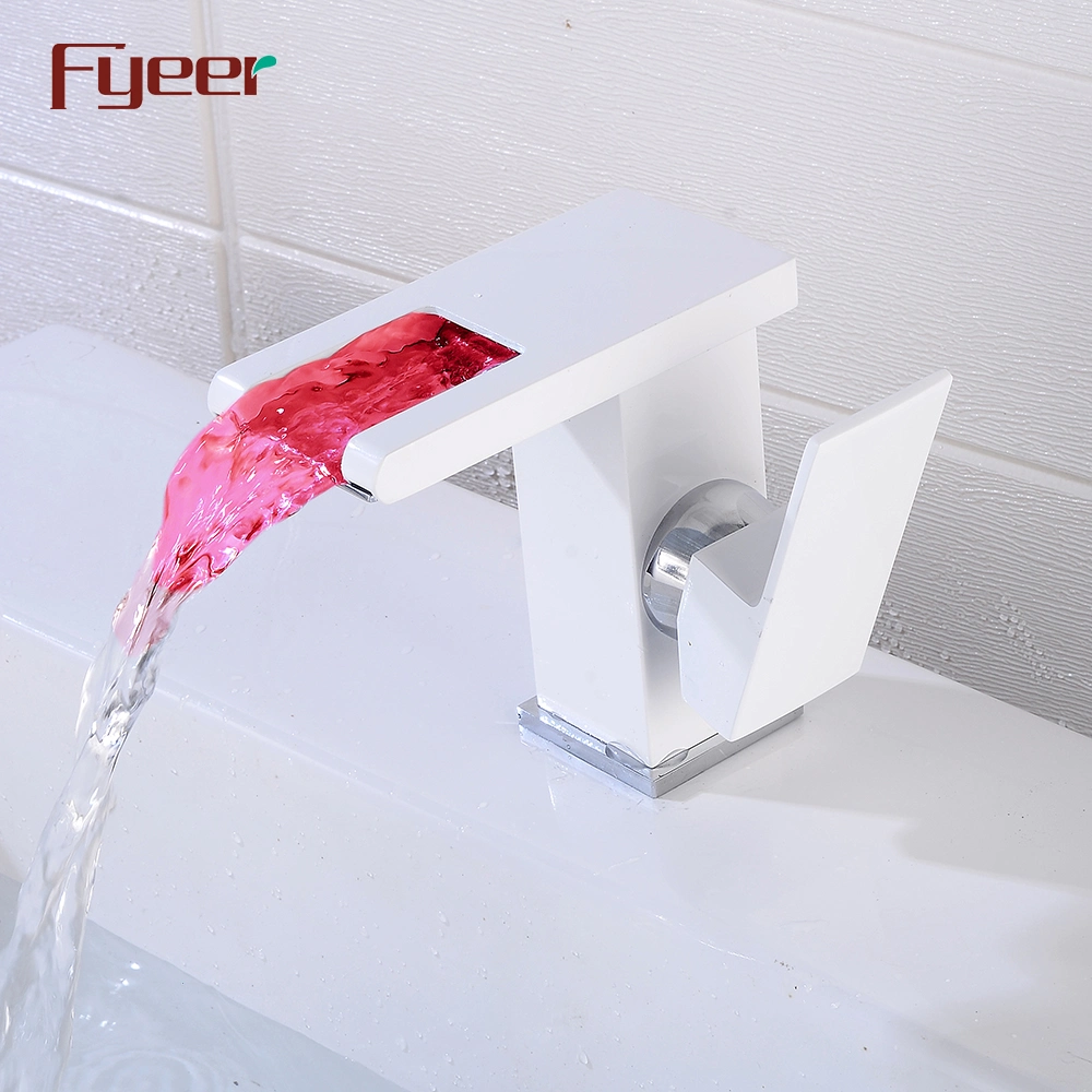 Fyeer White Painted Colorful Waterfall Bathroom LED Faucet