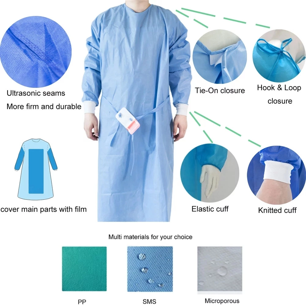 Gown Isol SMS Disposable Isolation Gown Level 3 with Blue Tape Seam