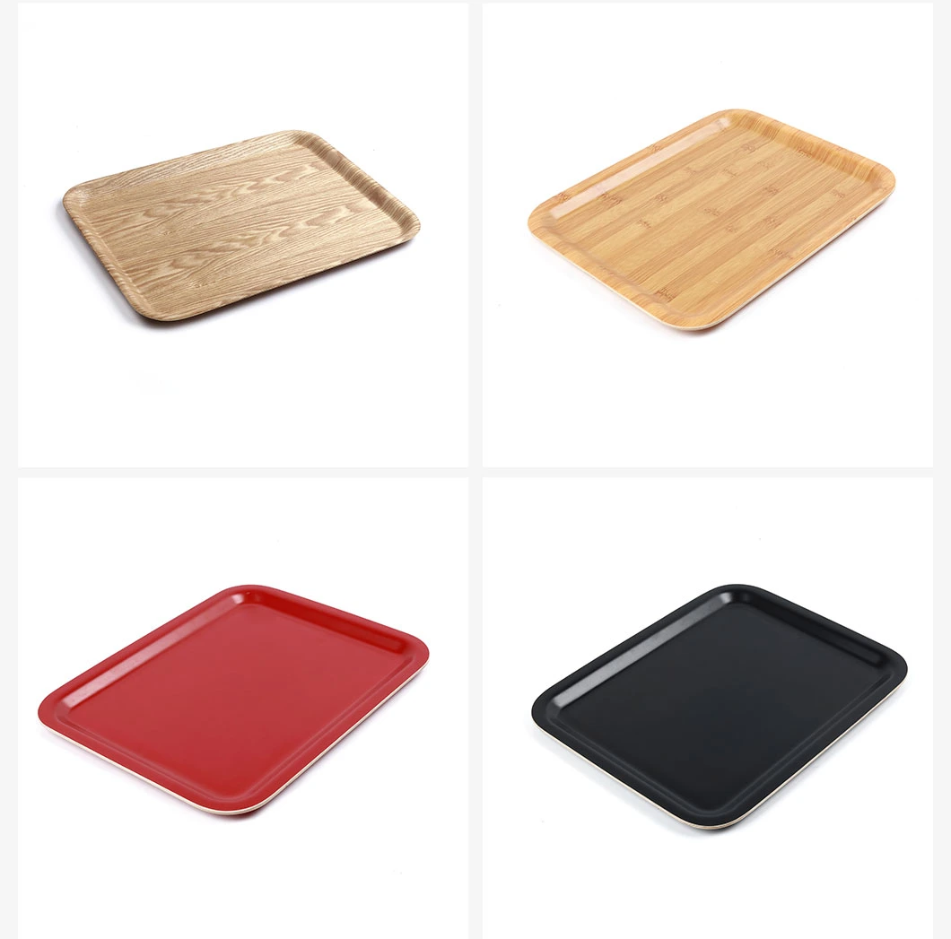 Wooden Plywood Rectangular Kitchenware Serving Paintable Color Black Food Tray with Painting