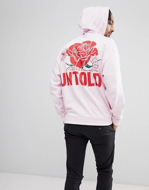 Oversized Hoodie with Rose and Snake Print in Pink Custom Oversized Hoodie