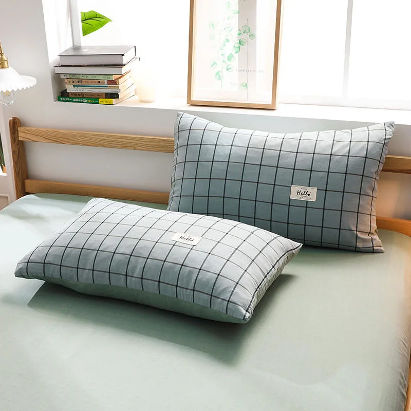 Hot Sale Homestay Luxury Deep Pocket Cheap Price Cotton Bed Sheets Steel Blue Plaid