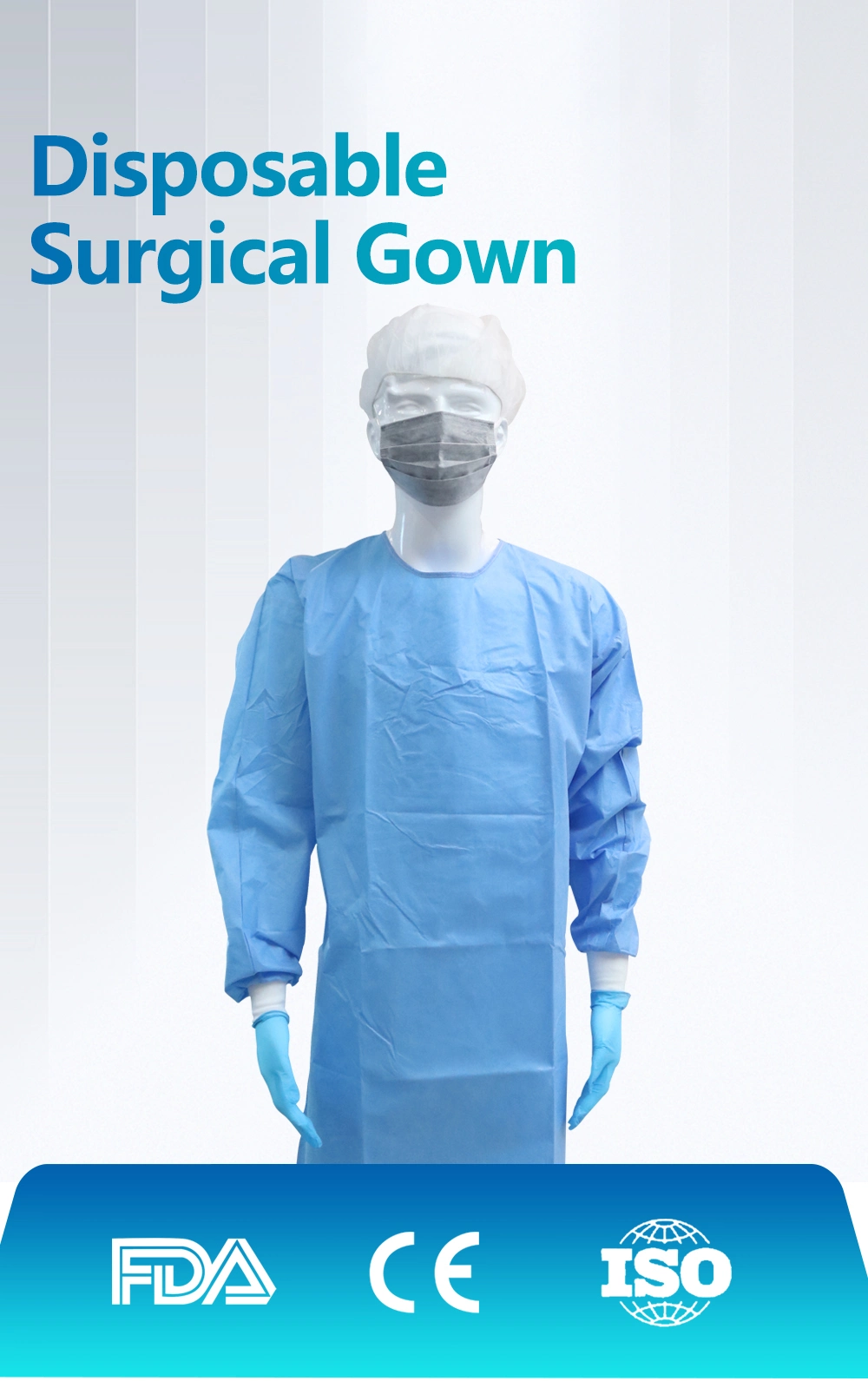 Blue Disposable Non-Woven Isolation Gown with Seam Sealing Tape