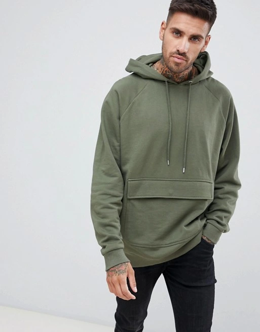 Oversized Hoodie in Khaki with Map Pocket Oversized Hoodie