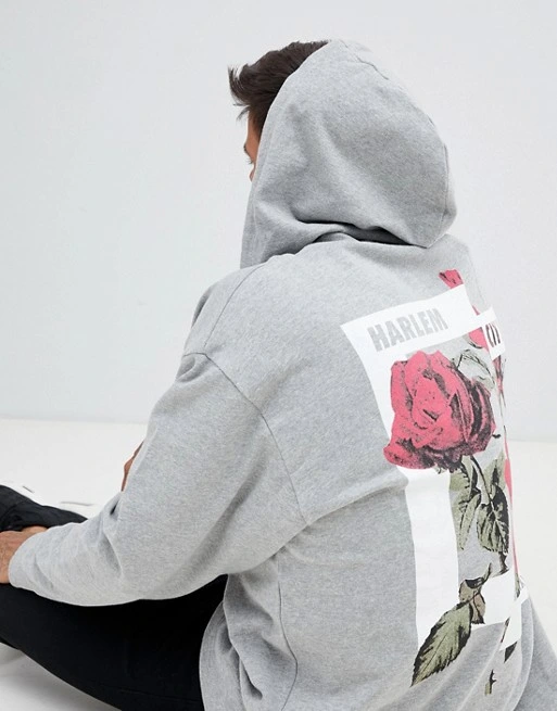 Oversized Hoodie with Floral Back Print in Gray Oversized Hoodies