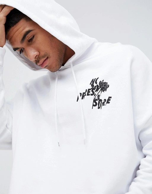 Custom Oversized Hoodie with Text and Floral Print in White Oversized Pullover Hoodie