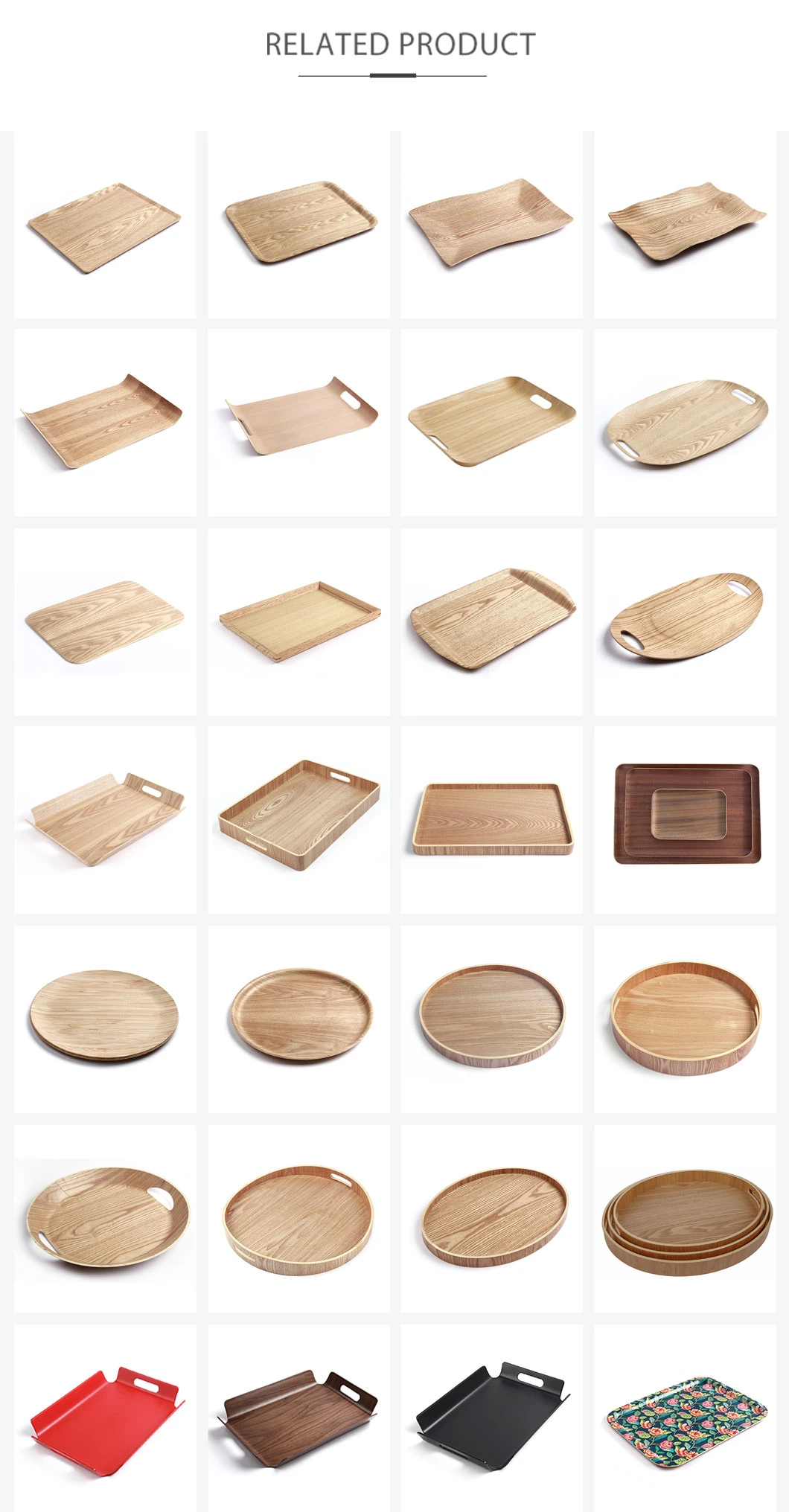 Ash Plywood Snack Wooden Kitchenware Holder Serving Plate Food Tray with Various Sizes