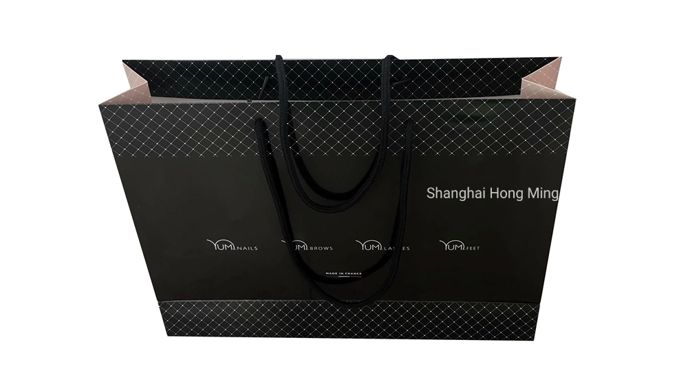 Recycle Shopping Gift Bag Glossy Black Paper Bag with Logo Print for Clothing
