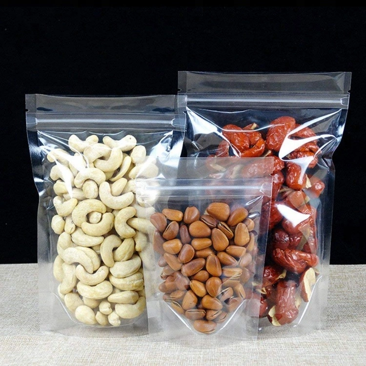 Top Ziplock Heat Seal Nylon Plastic Food Storage Flat Bottom Packaging Bag Stand up Pouch Vacuum Sealing Bag Transparent Food Packaging Container