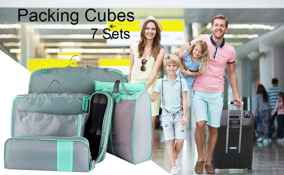 7 Set Waterproof Packing Cubes Travel Luggage Organisers Suitcase Storage Bags