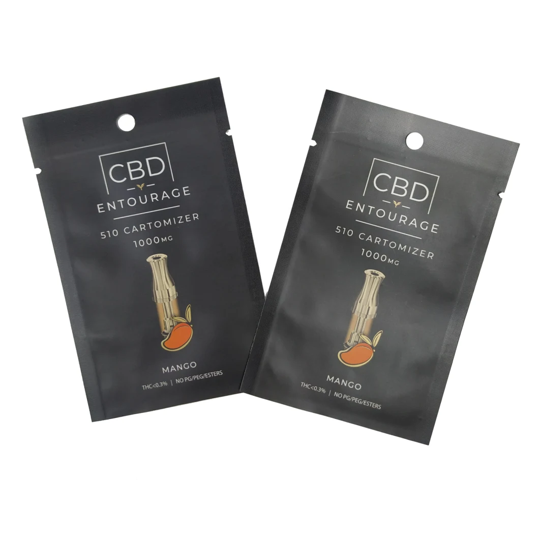 Matte Black Mylar Foil Three Side Seal Cbd Oil Vaporizer Cartridges Sachet Hanging Packaging Bag