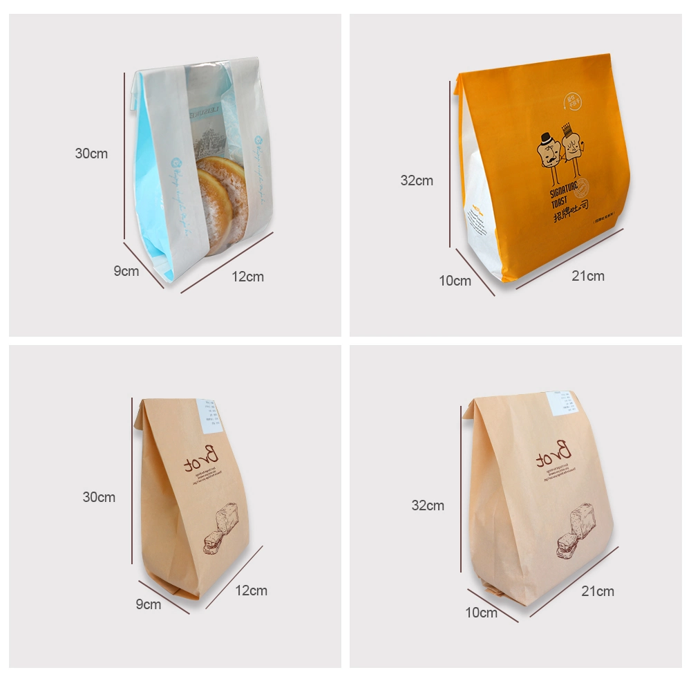 Bread Bags Fold Top Food Packaging Custom Color Printed Paper Sandwich Bread Bags
