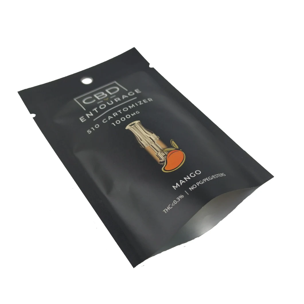 Matte Black Mylar Foil Three Side Seal Cbd Oil Vaporizer Cartridges Sachet Hanging Packaging Bag