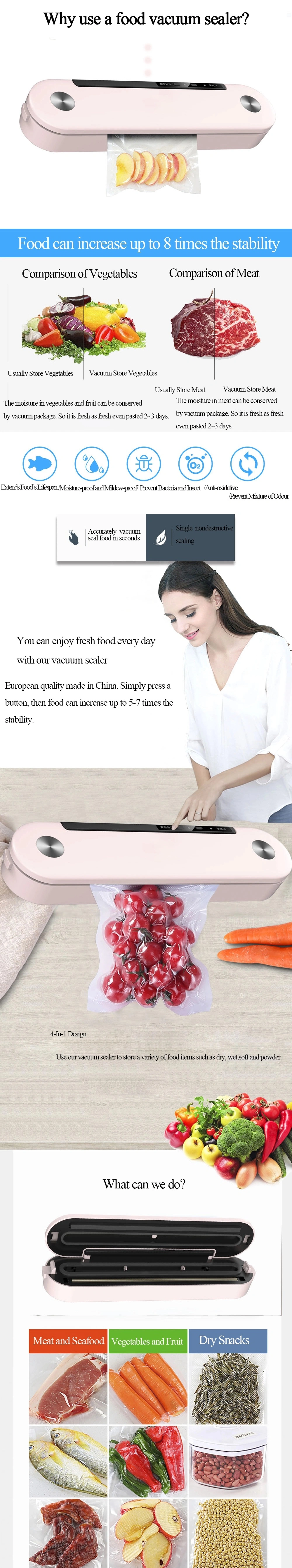 Handheld Vacuum Sealer with Built-in Cutter and BPA Free Vacuum Bags for Food Packaging and Sous Vilde Cooking