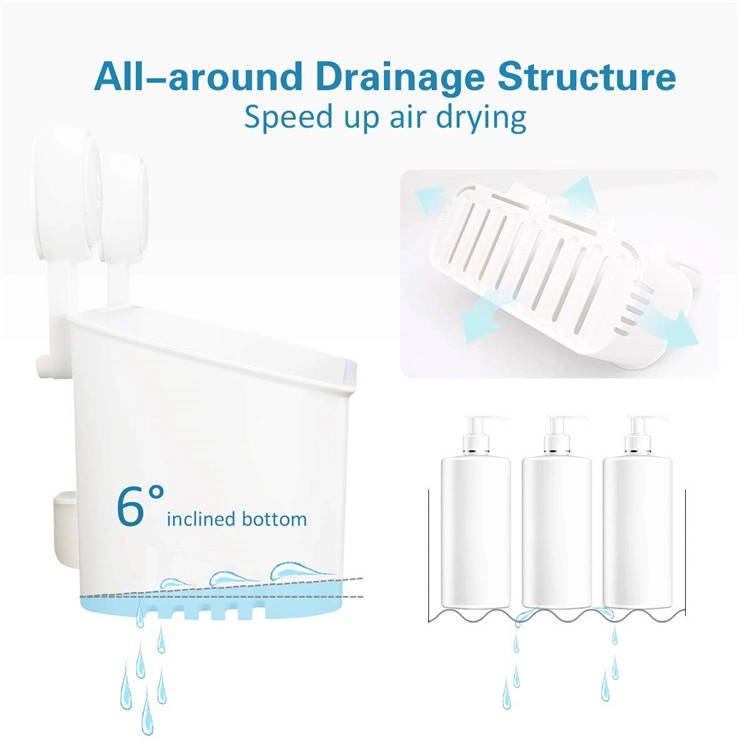 Taili Plastic Bathroom Accessory Vacuum Suction Cup Hook Hanging Corner Shower Caddy Plastic for Shampoo Organizer
