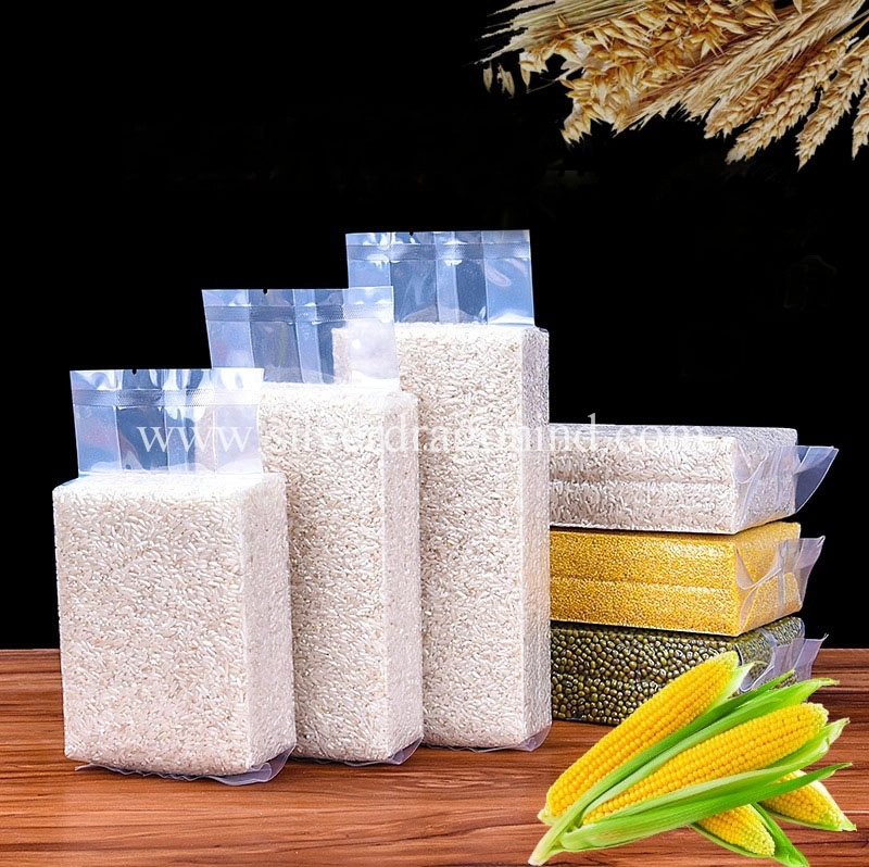 Custom Plastic Brick Shaped Square Bottom Vacuum Packaging Bags for 5kg Rice Food