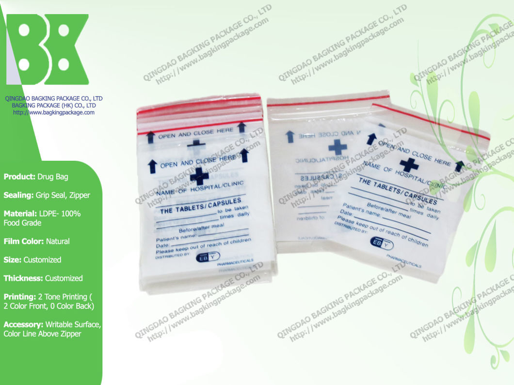 BPA Free FDA Approved Custom Plastic Drug Zipper Pouch Pill Medicine Dispenser Reclosable Bags