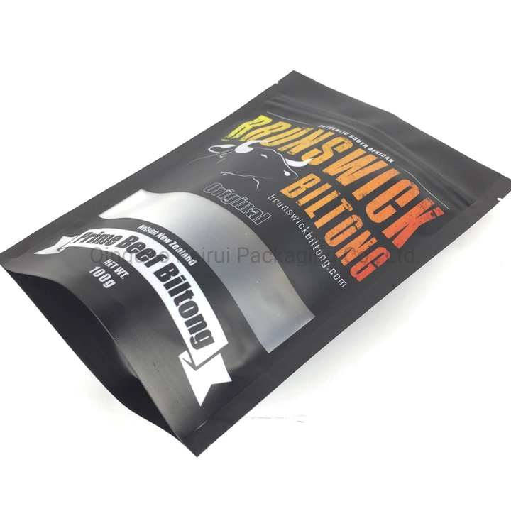 Aluminum Foil Zipper Stand up Dried Beef Jerky Bag with Window Food Packaging