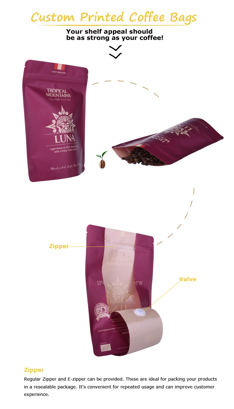 Eco-Friendly 100% Biodegradable Heat Seal Compostable Coffee Bags