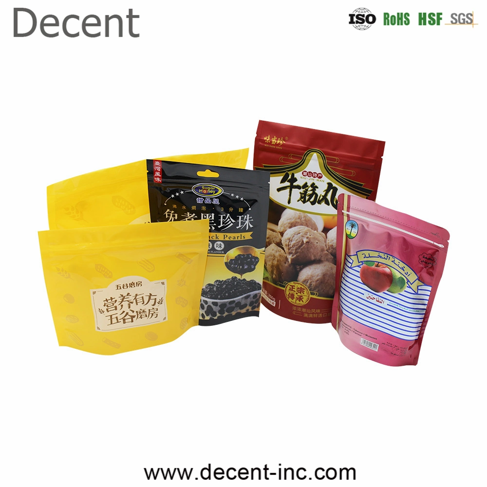 Decent China Suppliers Laminated Aluminum Foil Food Grade Plastic Mylar Heat Sealed Stand up Zipper Bags
