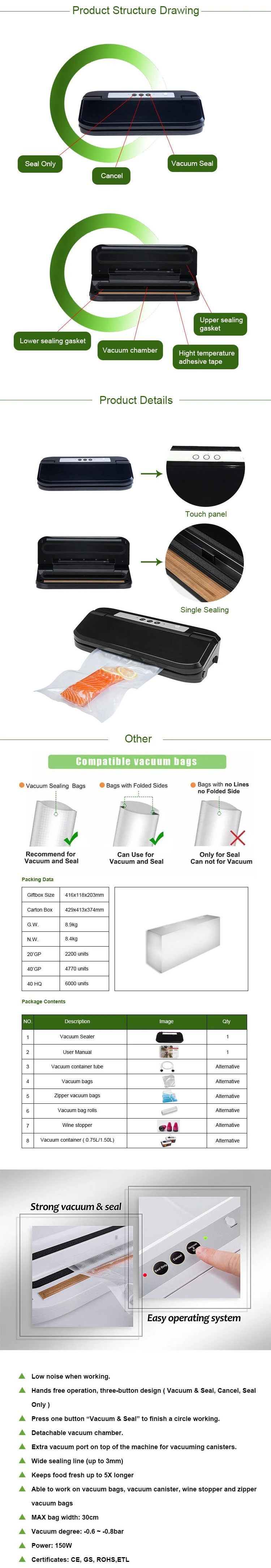High Quality Household Vacuum Sealer Food Saver Vacuum Bag Sealer