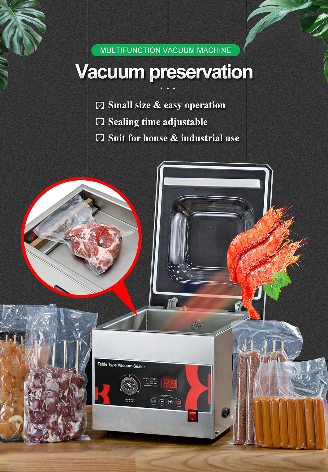 Bespacker automatic DZ-260c vacuum packing machine vacuum sealed plastic bag for meat rice