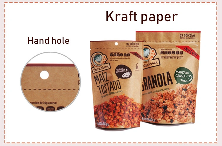 Bio-Degradable Custom Stand up Kraft Paper Bag Packing for Beef Jerky with Window Recyclable Brown White Black Paper Laminated Plastic Bag