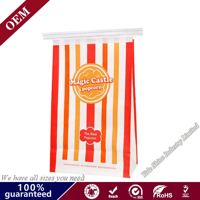 Food Grade Customized Resealable Square Bottom Popcorn Kraft Paper Food Bags Cookie Bread Bags