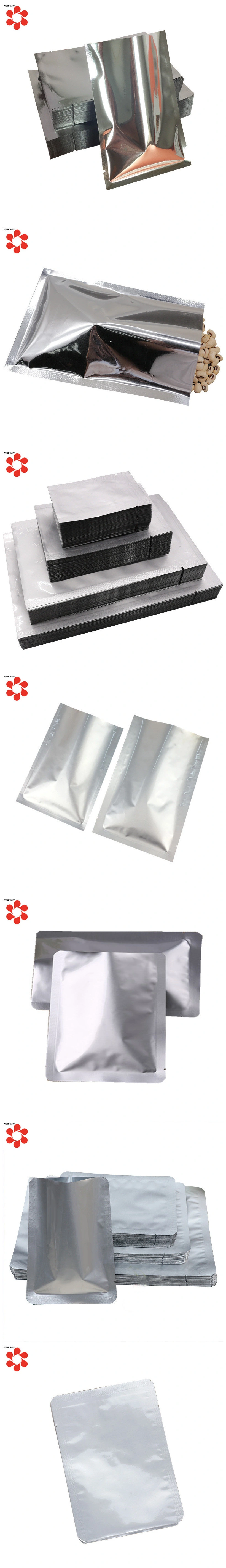 Custom Vacuum Aluminum Foil 3 Sides Heat Seal Silver Clear Packaging Bag