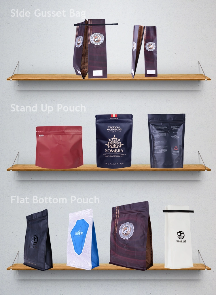 Heat Seal Foil Lined Custom Printed Mylar Foil Coffee Packaging Flat Block Bottom Pouches with Valve