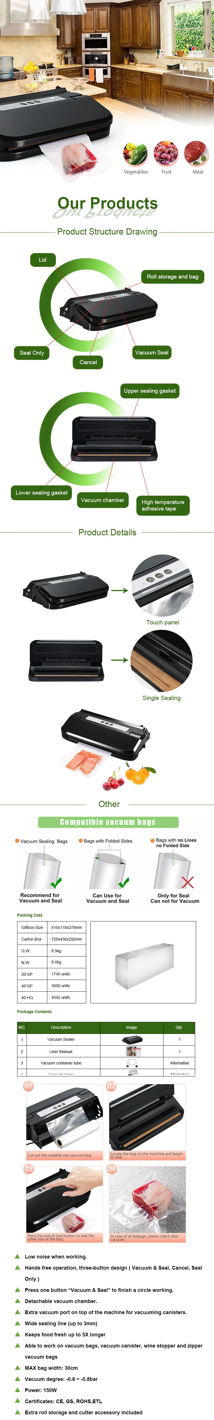 Vacuum Sealer with Bag Cutter and Bag Roll Chamber